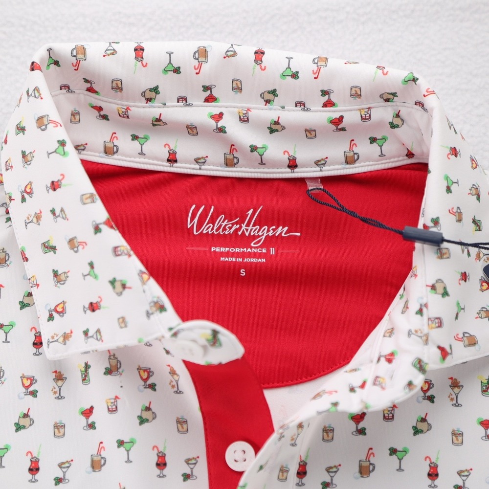 Walter Hagen Men P11 Performance Polo Shirt Jingle Juice Holiday White Small NWT - Picture 3 of 9